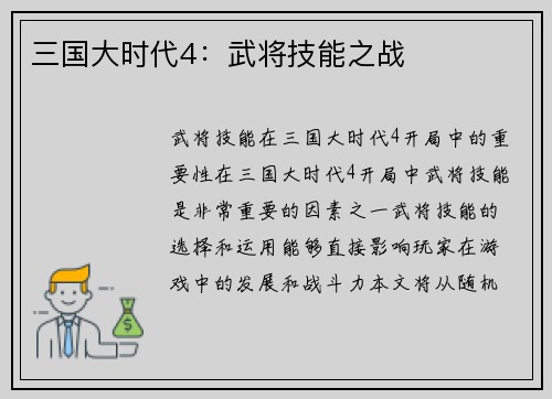 三国大时代4：武将技能之战