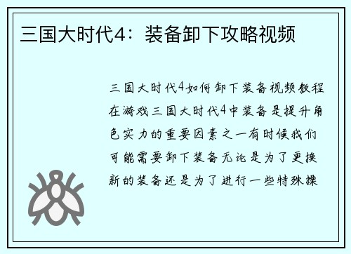 三国大时代4：装备卸下攻略视频