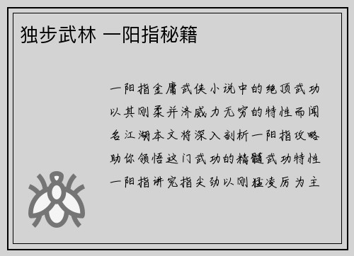 独步武林 一阳指秘籍