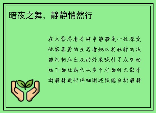 暗夜之舞，静静悄然行